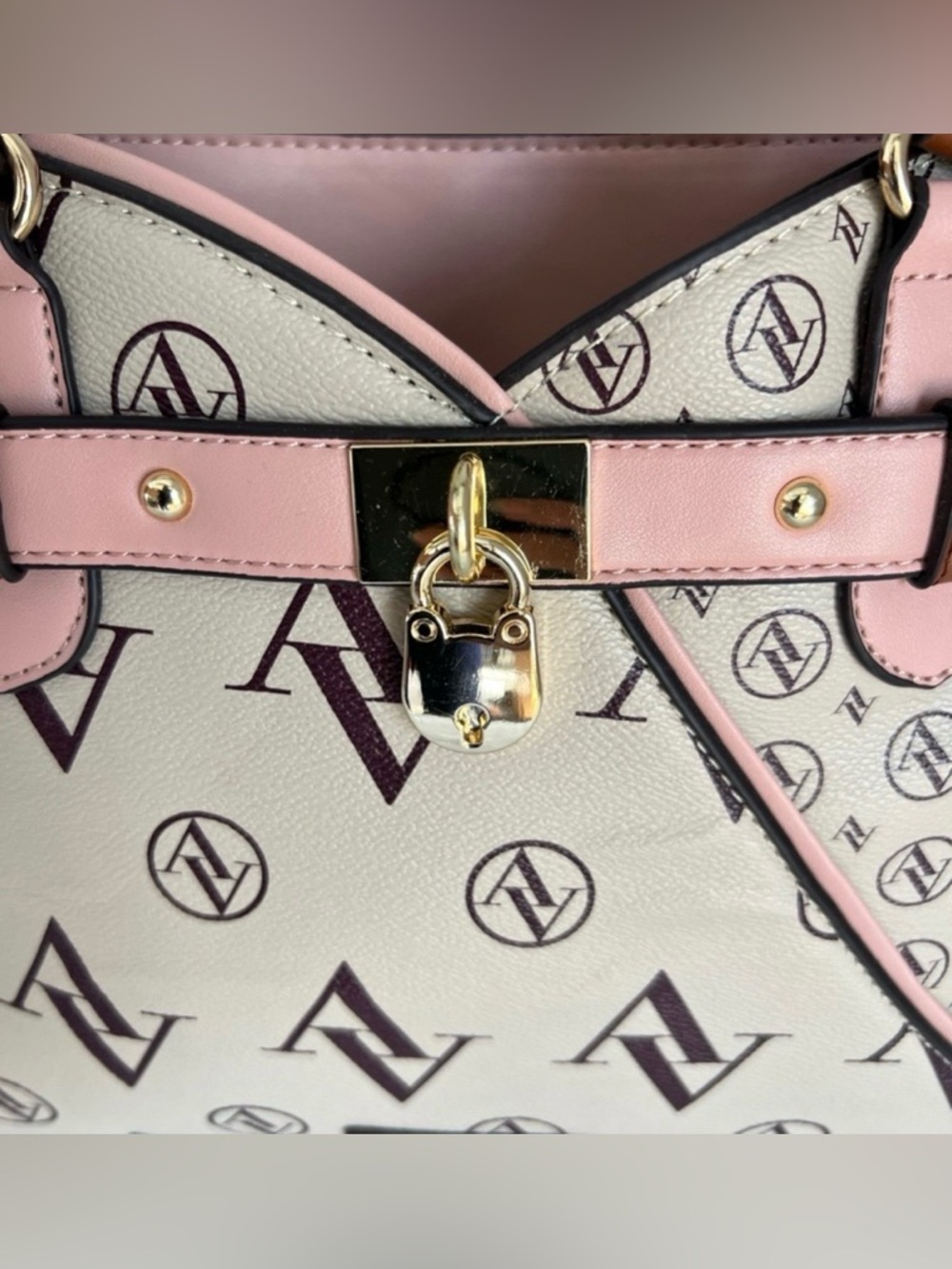Adrienne Vittadini Beige, Pink & Brown Logo Tote with Gold Hardware - Picture 8 of 11